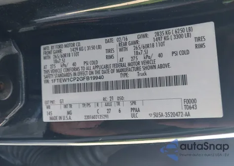 2016 Ford F-150 Xlt from USA, damaged, VIN 1FTEW1CP2GFB19940